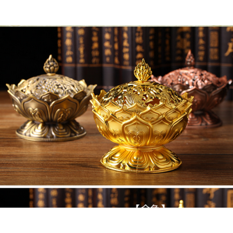 Gold backflow incense burner alternate view