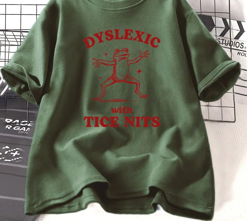 Dyslexic frog slogan t-shirt in army green