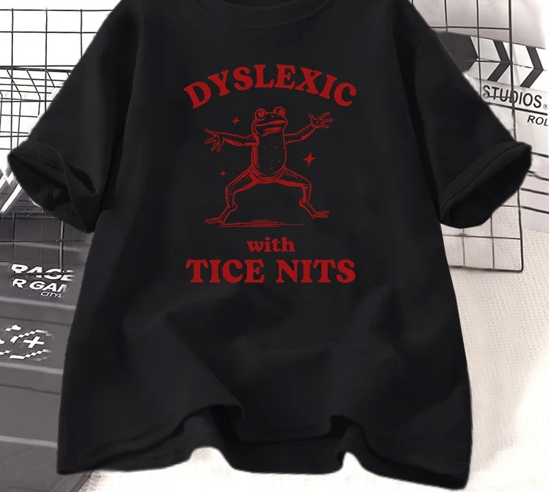 Dyslexic frog slogan t-shirt in black