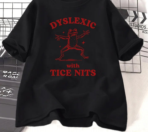 Dyslexic frog slogan t-shirt in black