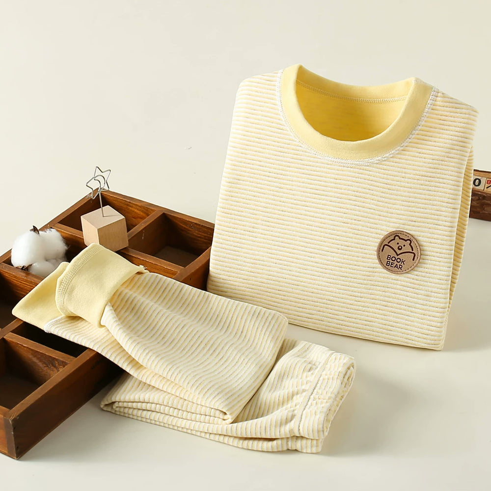 Kids Thermal Base Layer Set — Striped Yellow