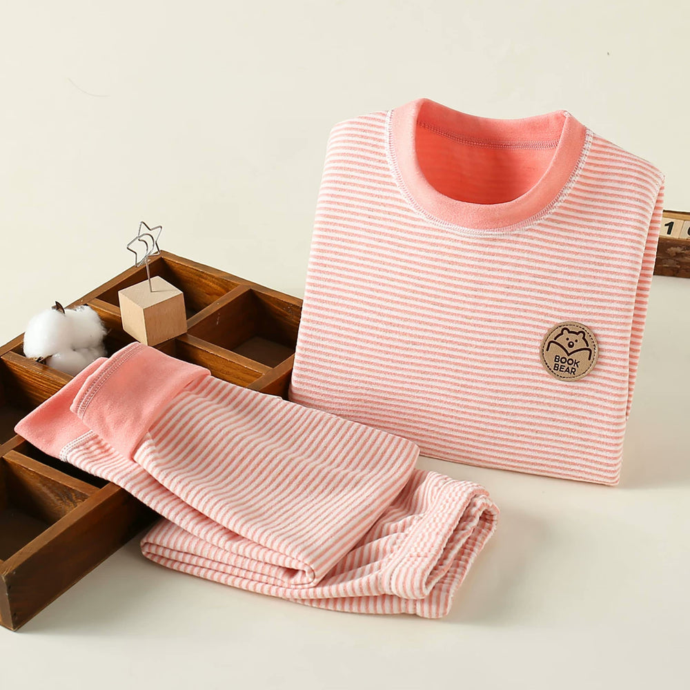 Kids Thermal Base Layer Set — Striped Pink