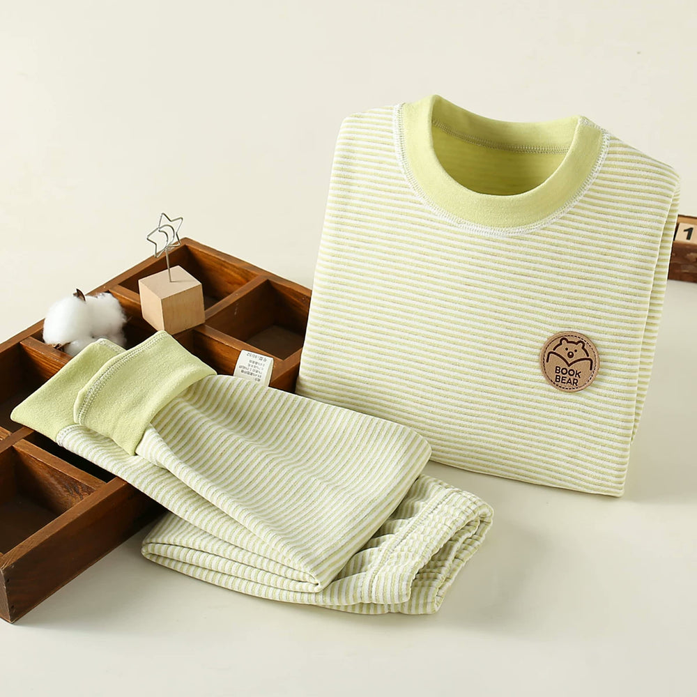 Kids Thermal Base Layer Set — Striped Green