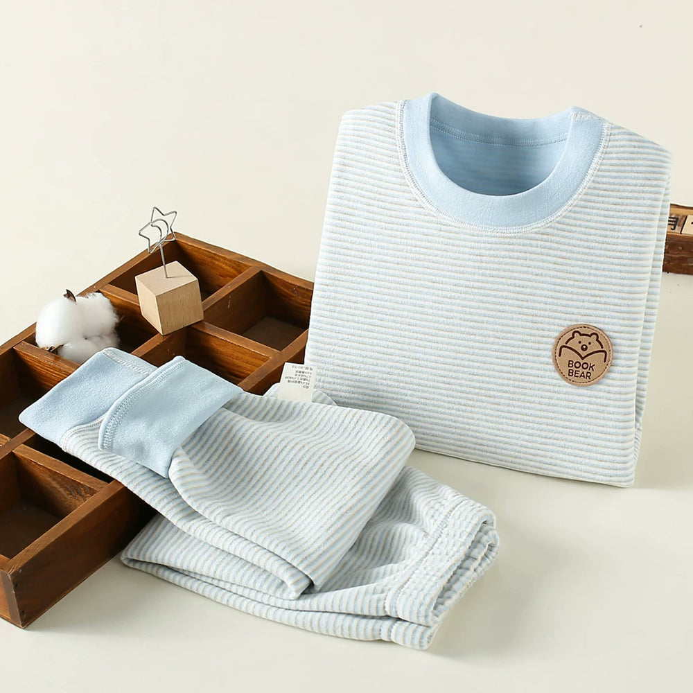 Kids Thermal Base Layer Set — Striped Blue