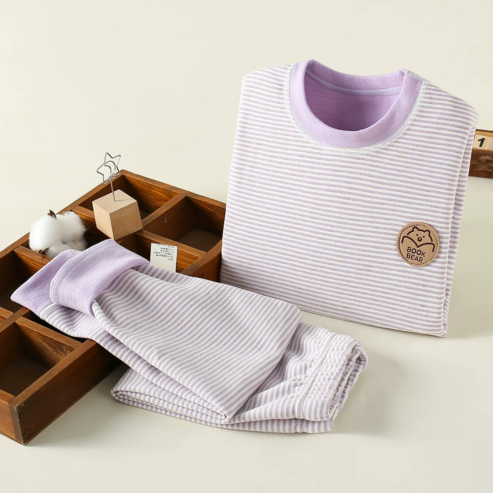 Kids Thermal Base Layer Set — Striped Purple