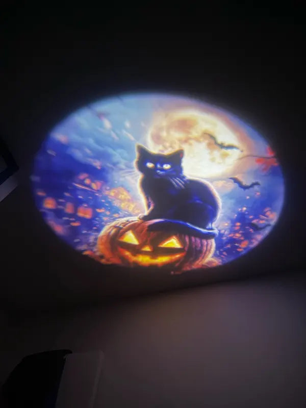 Proyector de luna con gato negro