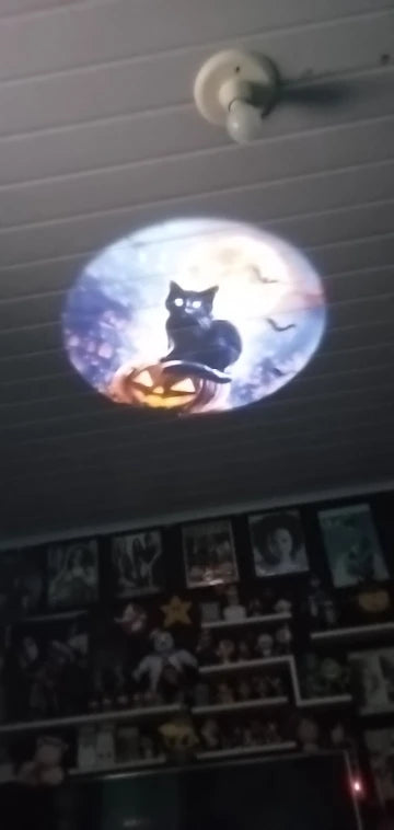 Proyector de luna con gato negro