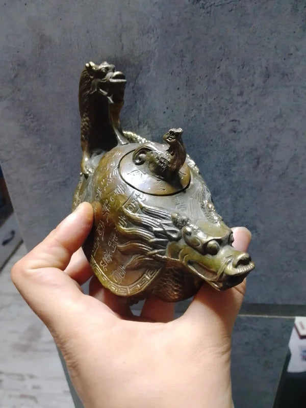 Incensario de tetera de dragón de bronce