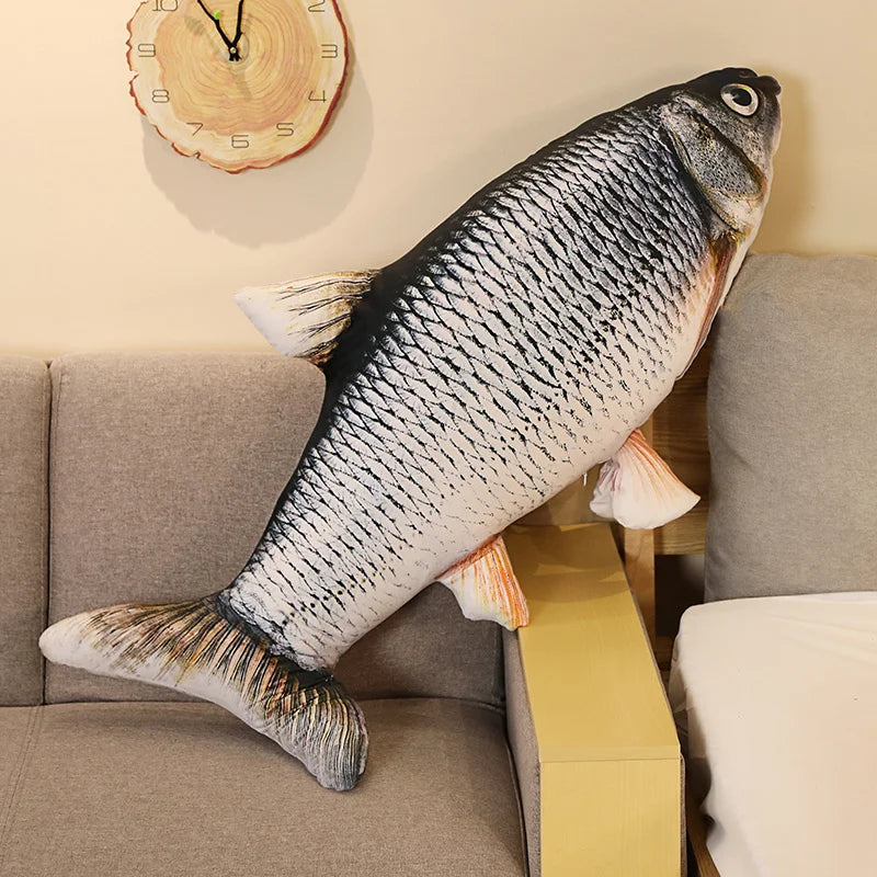 The grass carp pillow on its own - silver-grey printed scales