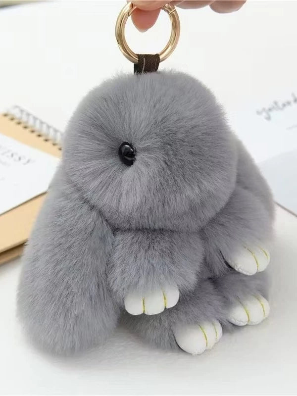 Dark-gray Fluffy Bunny Bag Charm side view