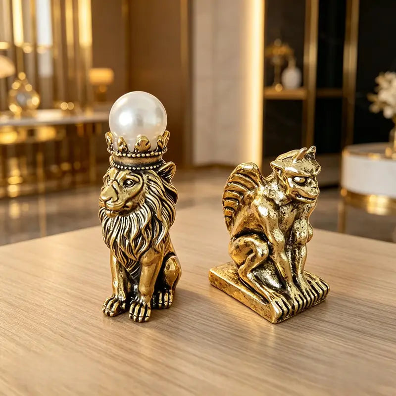 Crowned Lion Gargoyle Pair