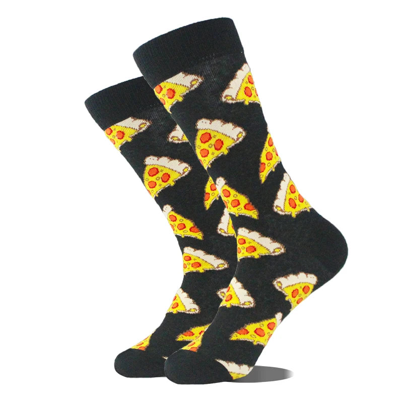 Funny novelty crew socks, pizza slices design