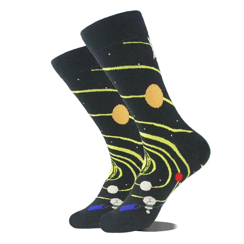 Funny novelty crew socks, solar system design
