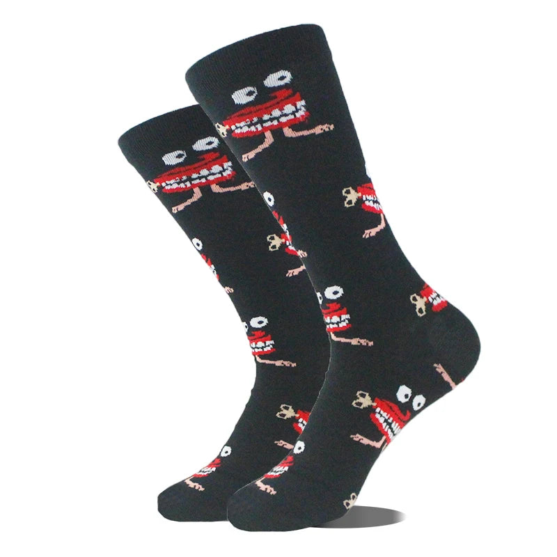 Funny novelty crew socks, cartoon monster mouths design