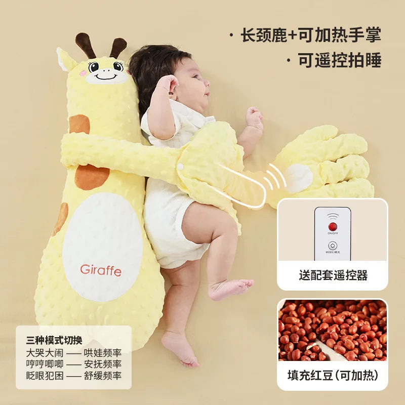 The Giraffe design beside a baby, with Chinese marketing text added by the maker