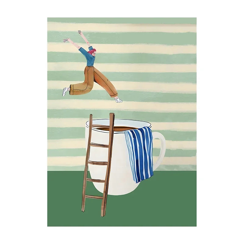 Coffee canvas print, design: Runner and mug, striped