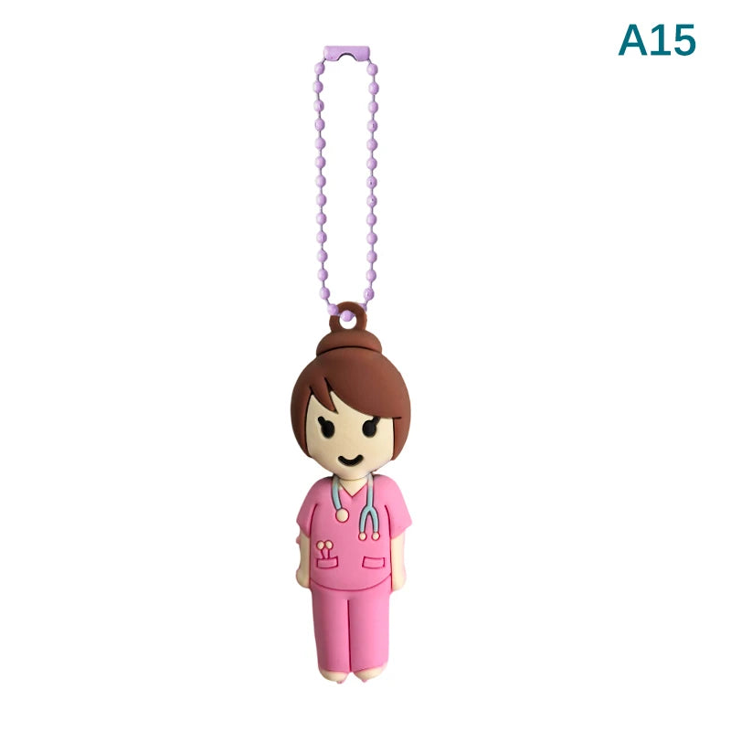 Nurse Pink Scrubs Bun ampoule opener keychain