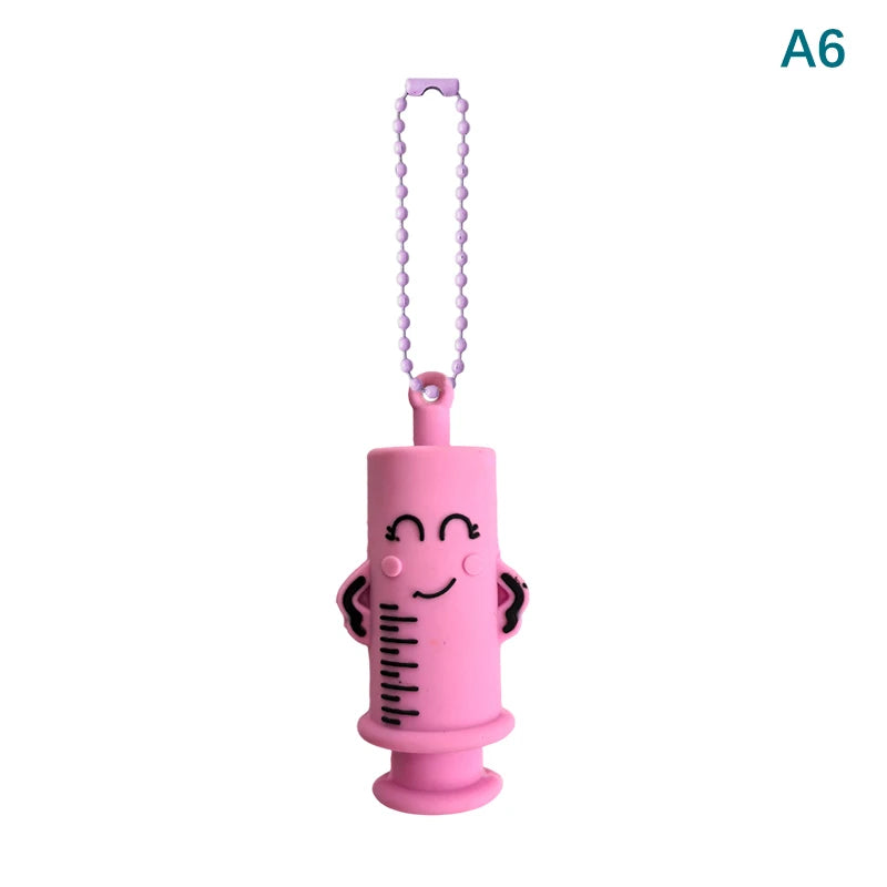 Pink Syringe ampoule opener keychain