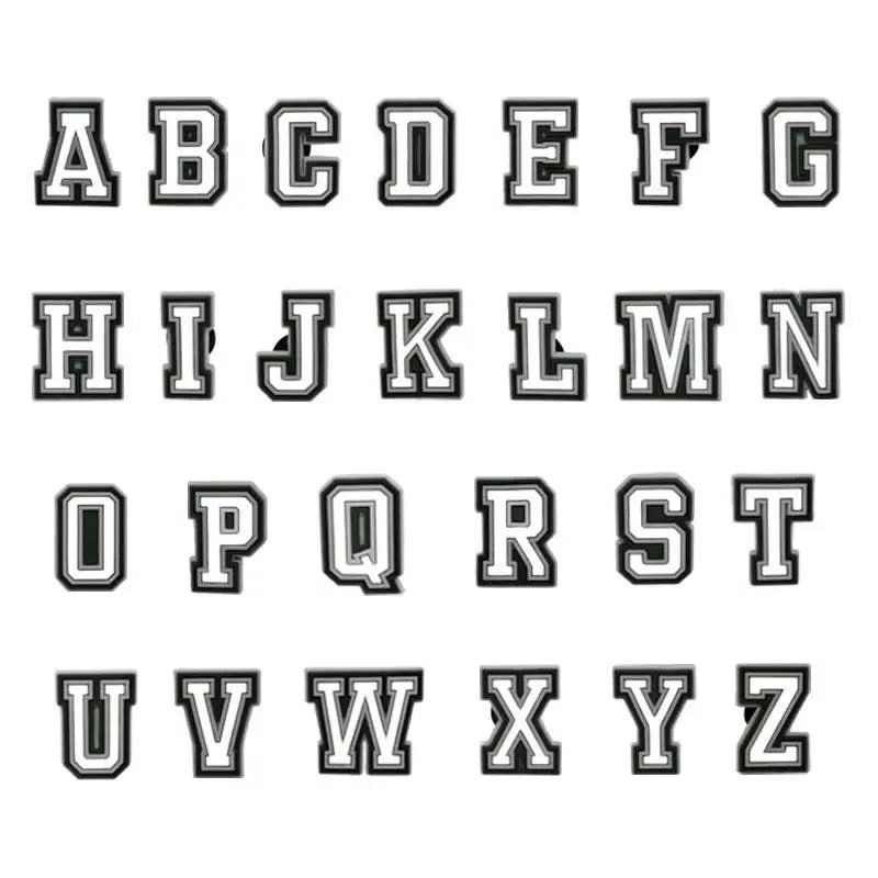 Set of 26 white letter shoe charms, A to Z