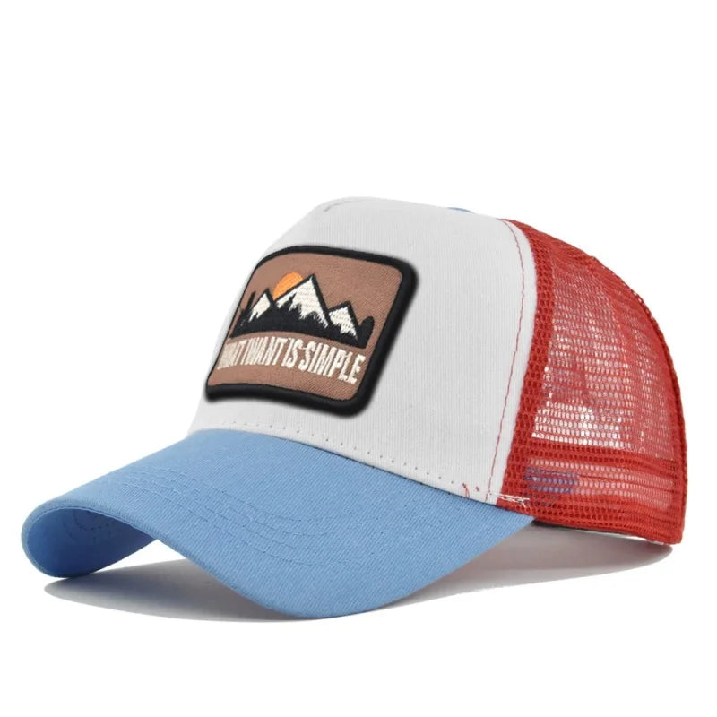 White crown with sky blue brim and red mesh