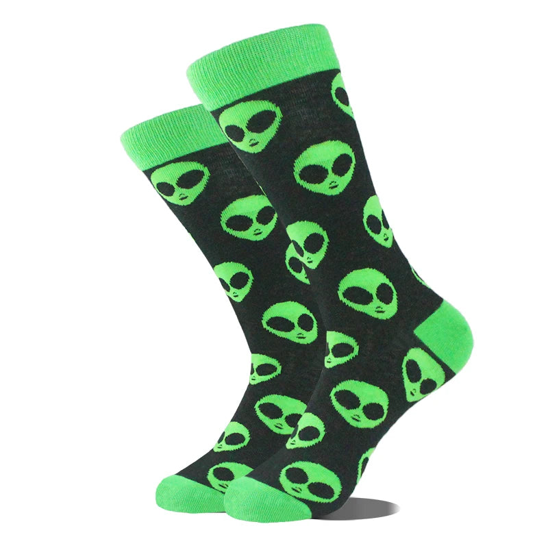 Funny novelty crew socks, alien heads design