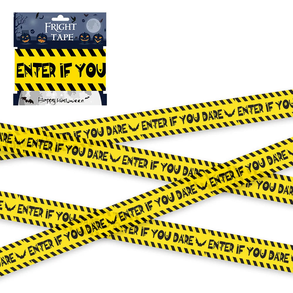 Yellow and black barrier tape printed with enter if you dare