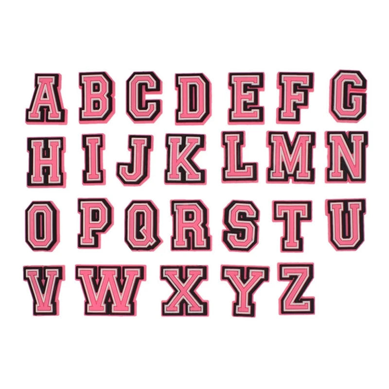 Set of 26 pink letter shoe charms, A to Z