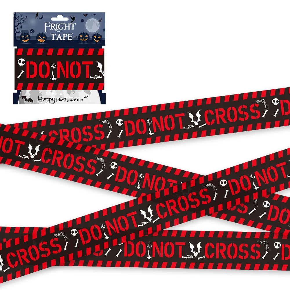 Black and red striped barrier tape printed with do not cross