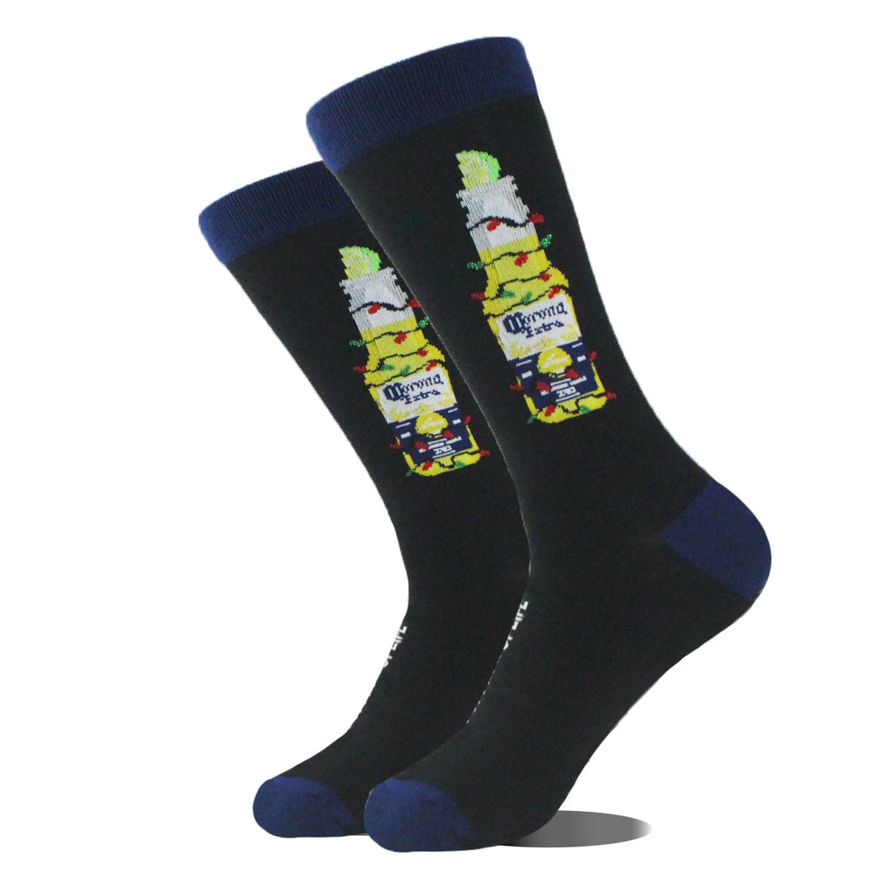 Funny novelty crew socks, beer bottles design