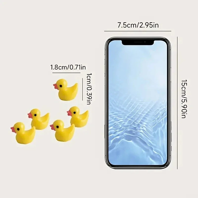 Maker scale drawing: each duck is about 1.8 cm long and 1 cm tall, shown next to a phone