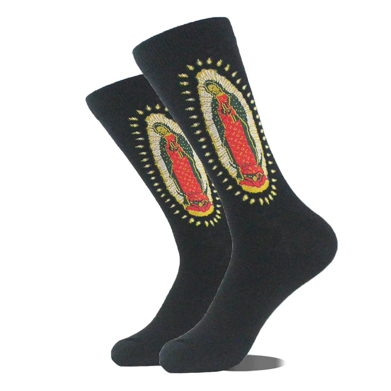 Funny novelty crew socks, golden madonna icon design