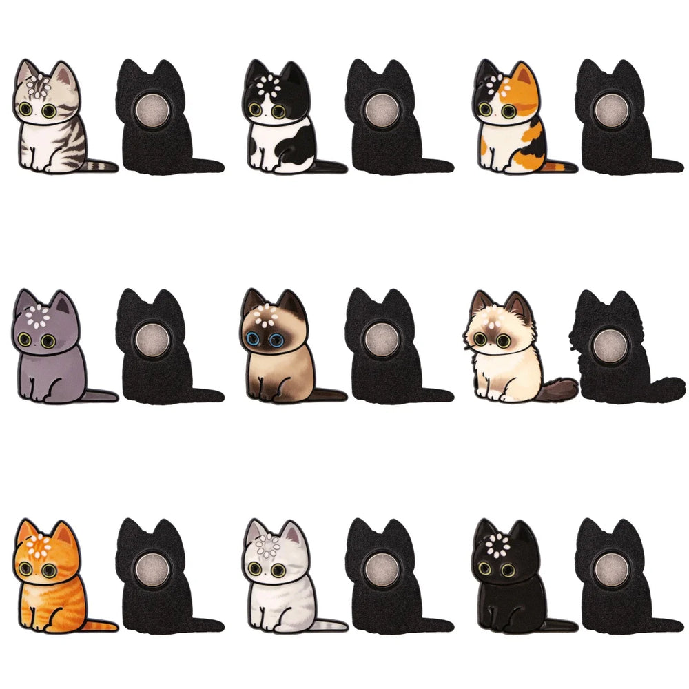 Grid showing the nine designs alongside the plain dark backs of the magnets