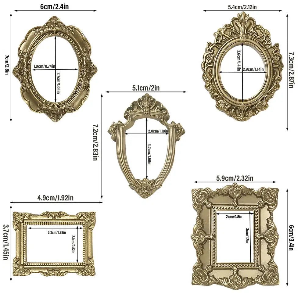 Measured diagram giving the outer size and picture opening of each of the five frames