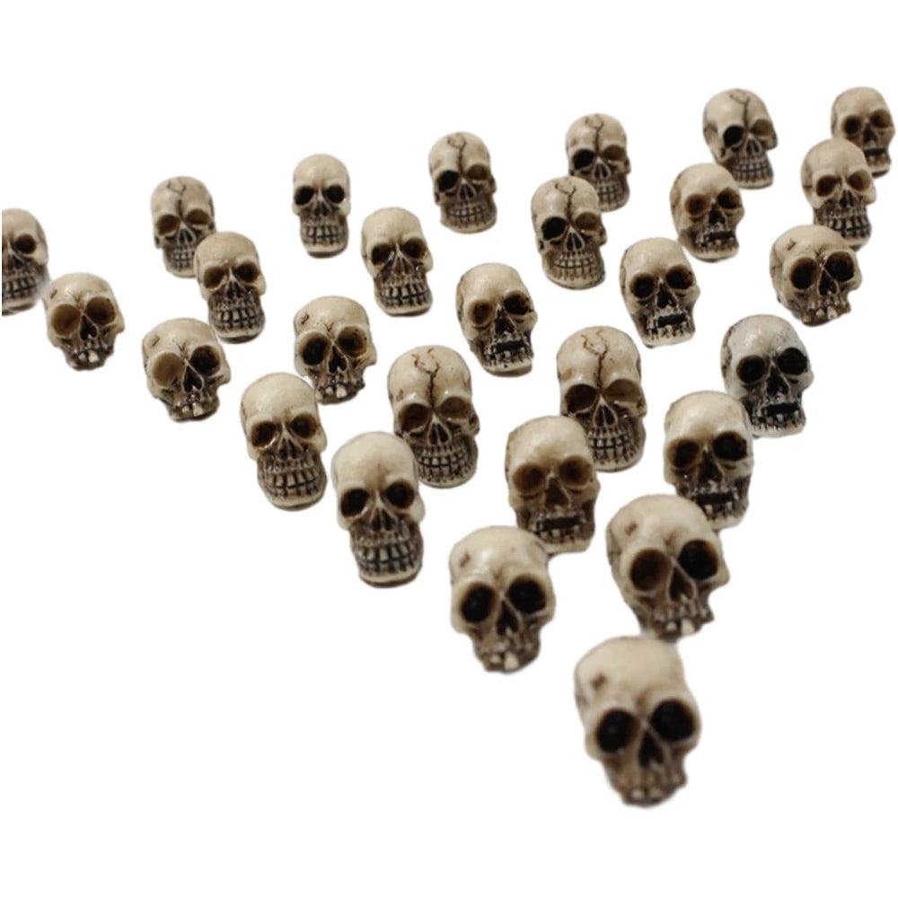 The skulls spread out and spaced apart - eye sockets, nose cavity and teeth on every one