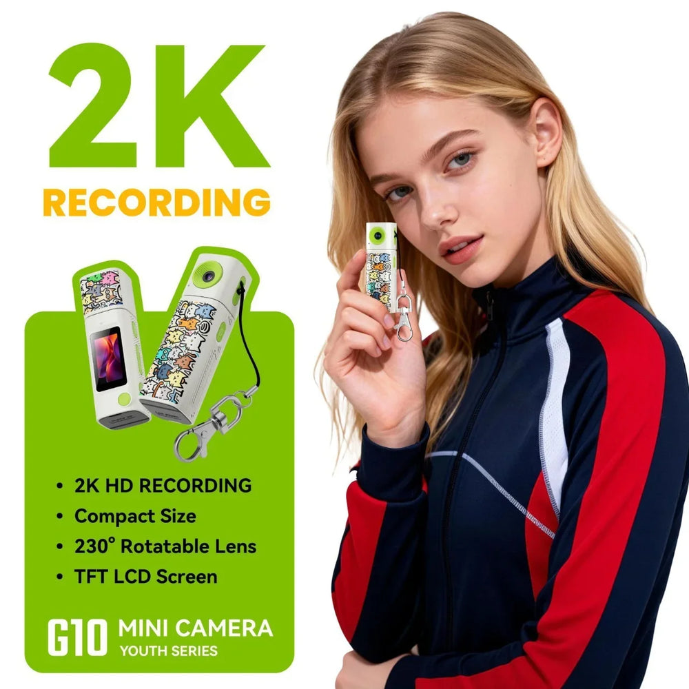 Camera held up beside a person, showing how small it is