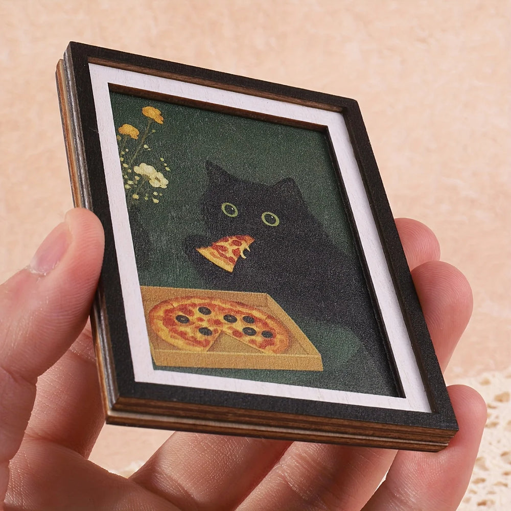 Layered Black Cat Pizza Magnet