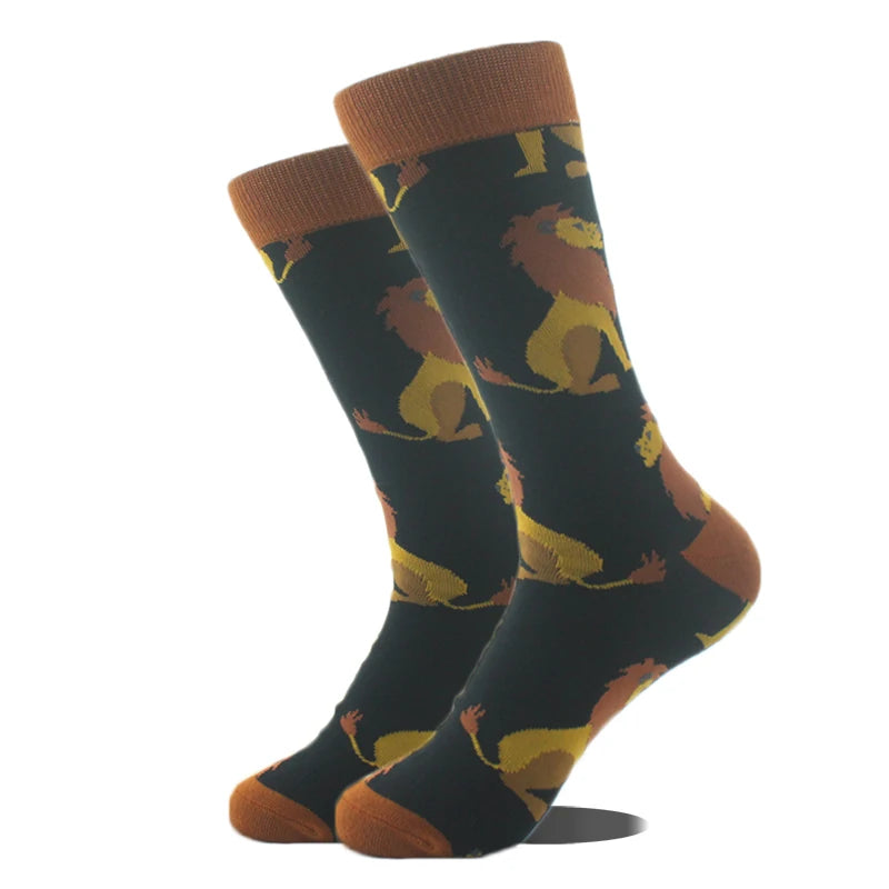 Funny novelty crew socks, lions design