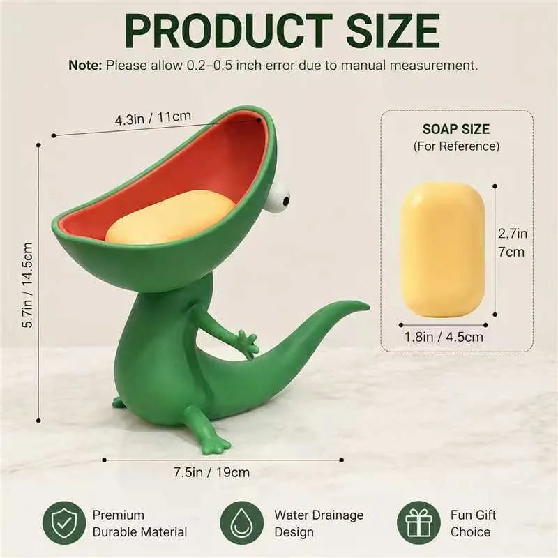 Maker size card marked 7.5in / 19cm long, 5.7in / 14.5cm tall, mouth opening 4.3in / 11cm, with a reference soap bar at 2.7in / 7cm by 1.8in / 4.5cm