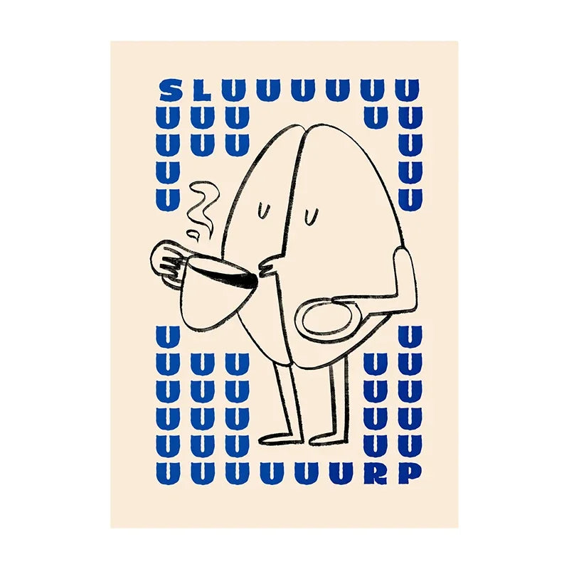 Coffee canvas print, design: Sluuurp, blue letters