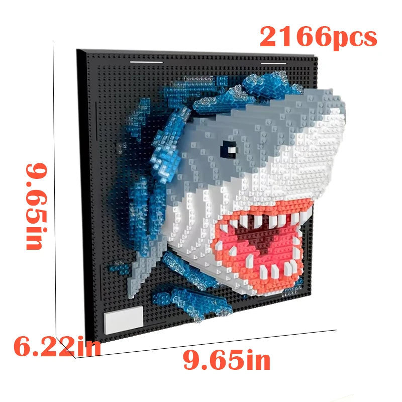 Maker card for the shark design: 2166 pieces, board face 9.65 by 9.65 inches