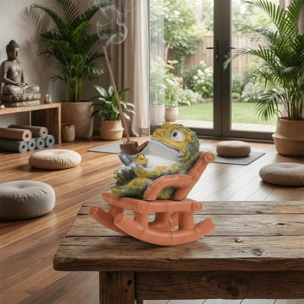 The incense holder on a wooden table in a staged room