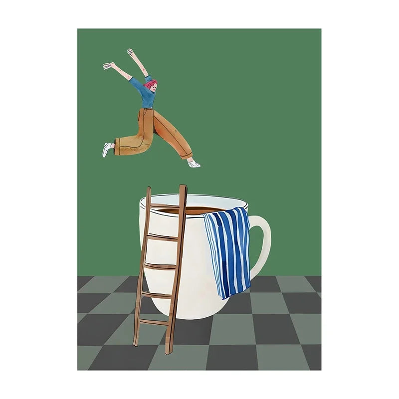 Coffee canvas print, design: Runner and mug, checkerboard