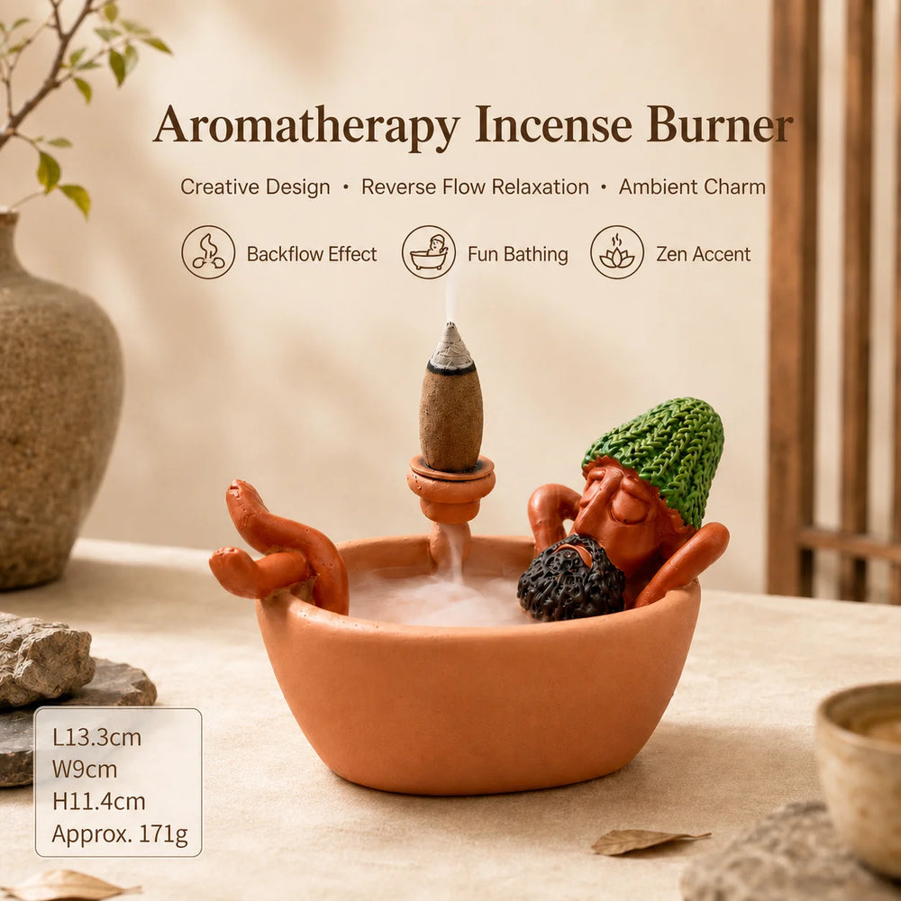 The man-in-a-tub backflow burner with a cone and smoke falling over the rim