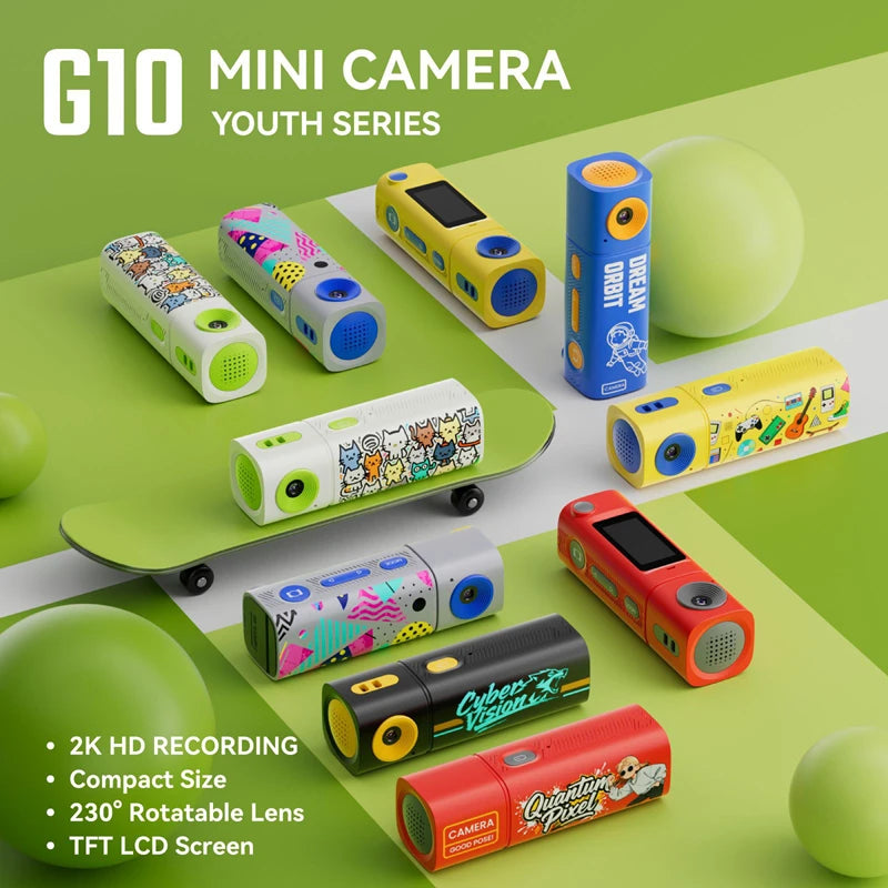 All six printed finishes of the keychain mini camera together