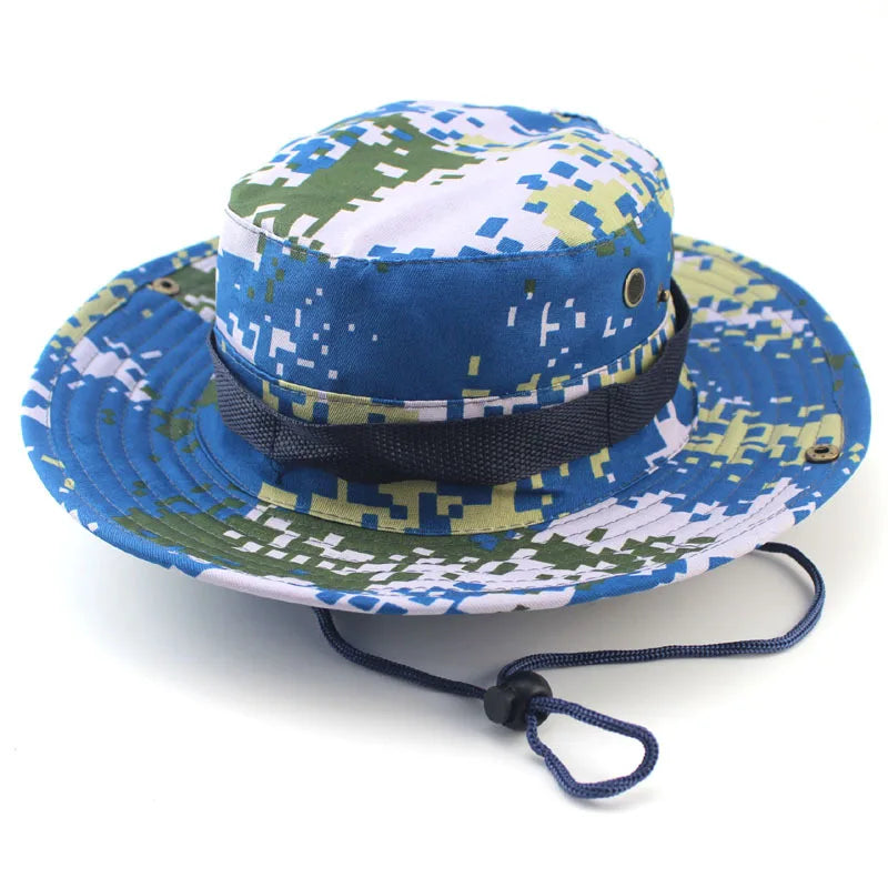 Boonie hat in a blue and white digital camouflage print