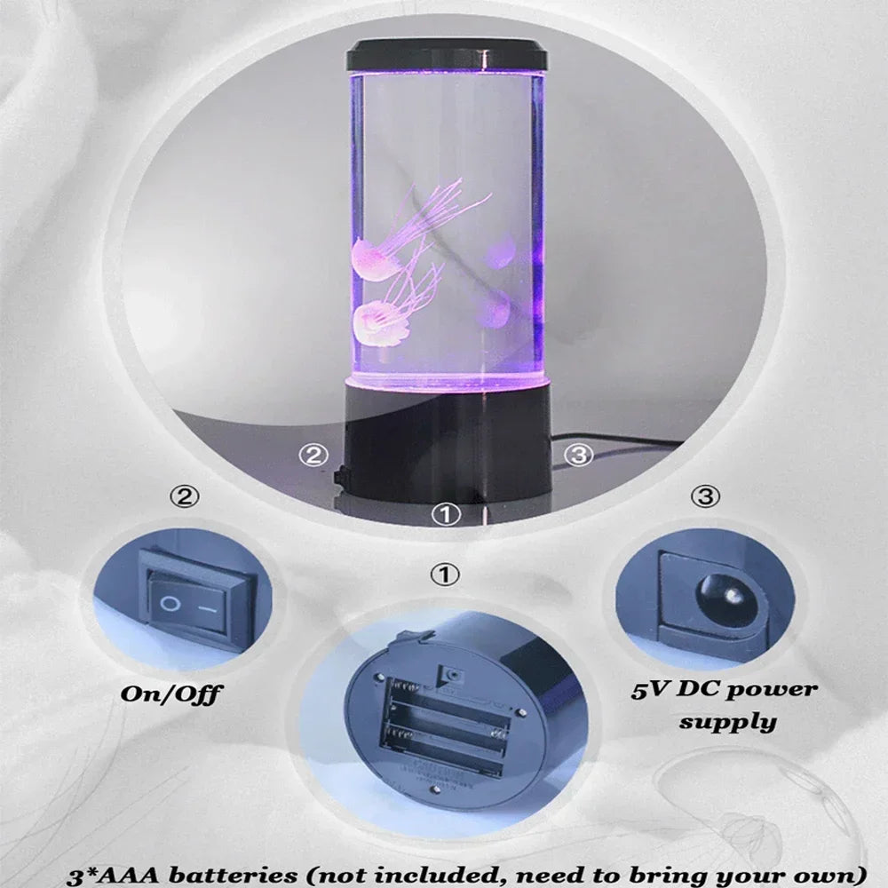 Labelled view of the lamp base showing the on/off rocker, the battery compartment and the DC socket