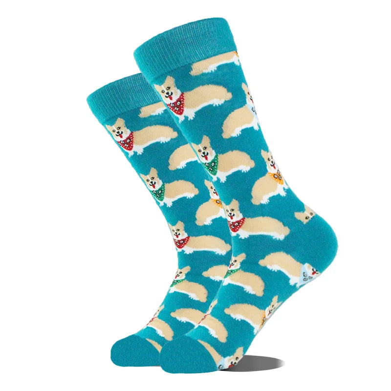 Funny novelty crew socks, corgis design