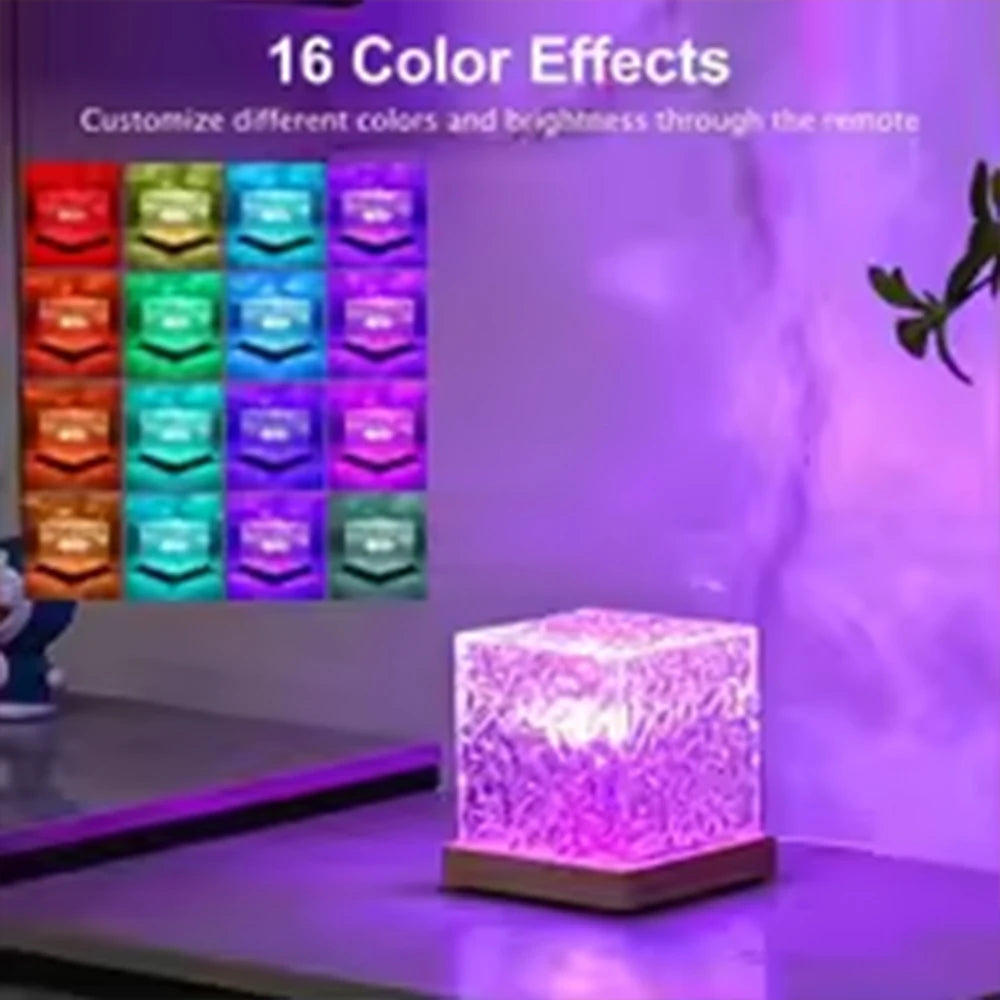 The same cube shown lit in sixteen different colours