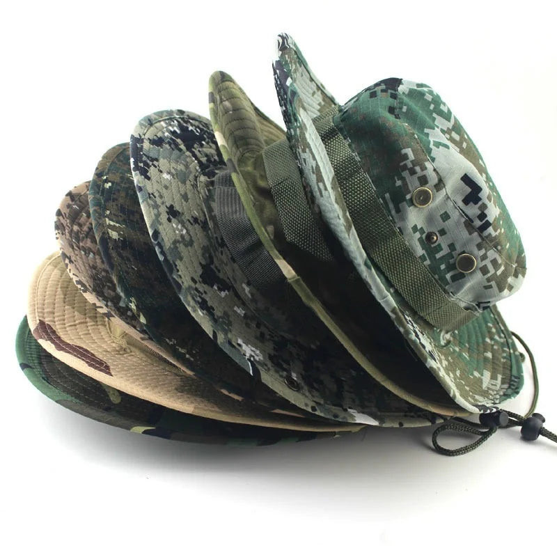 Several of the camouflage colourways stacked together