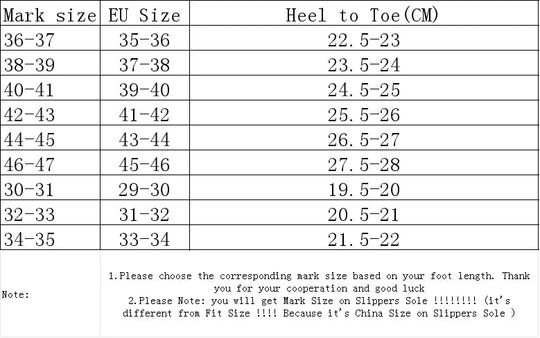 Maker size chart listing pair sizes against foot length in centimetres